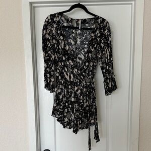 Free People Black and Cream Floral Romper